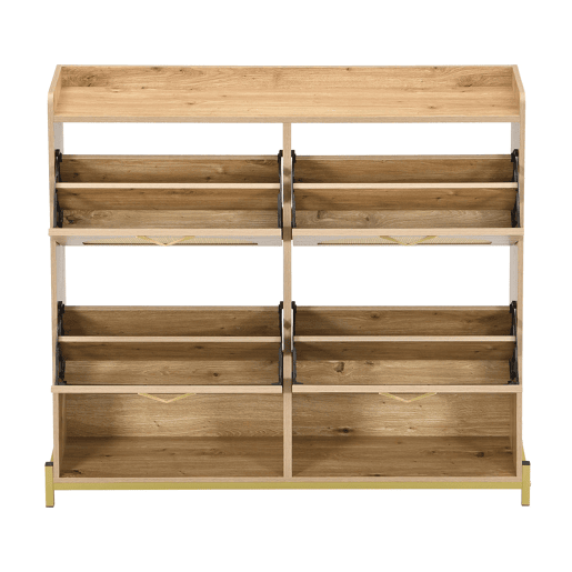 Sapateira 108,5x24x100 cm - 4 portas com rattan, estrutura metálica e prateleira superior - Carvalho claro