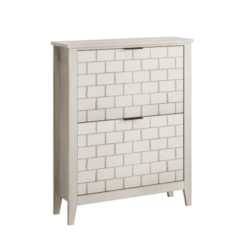 Sapateira 80 cm - 2 gavetas rebatíveis, estilo Mid-Century, independente - Branco Retro