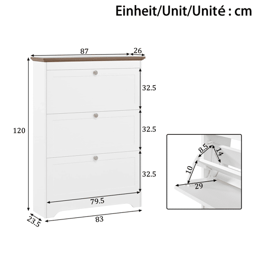 Sapateira de 3 portas - grande capacidade, puxadores redondos, para entradacorredor - Branco Sapateira de 3 portas - grande capacidade, puxadores redondos, para entradacorredor - Branco