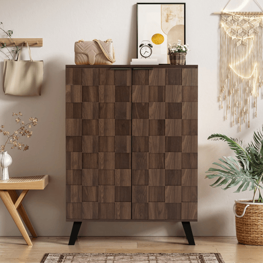 Sapateira moderna 80x35,5x110 cm - 5 compartimentos, prateleiras ajustáveis - madeira escura Sapateira moderna 80x35,5x110 cm - 5 compartimentos, prateleiras ajustáveis - madeira escura