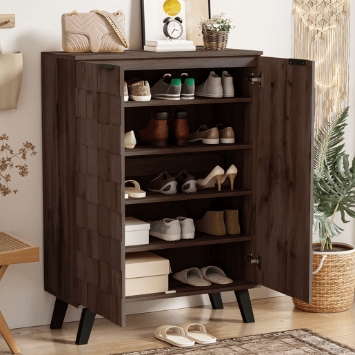 Sapateira moderna 80x35,5x110 cm - 5 compartimentos, prateleiras ajustáveis - madeira escura Sapateira moderna 80x35,5x110 cm - 5 compartimentos, prateleiras ajustáveis - madeira escura