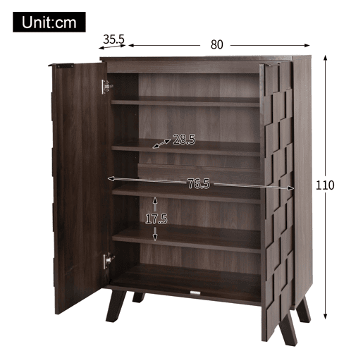 Sapateira moderna 80x35,5x110 cm - 5 compartimentos, prateleiras ajustáveis - madeira escura Sapateira moderna 80x35,5x110 cm - 5 compartimentos, prateleiras ajustáveis - madeira escura