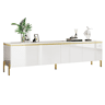 Móvel de TV moderno - 4 portas, alto brilho, ranhura para cabos, rebordo dourado - Branco