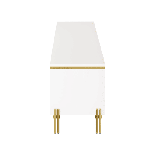 Móvel de TV moderno - 4 portas, alto brilho, ranhura para cabos, rebordo dourado - Branco