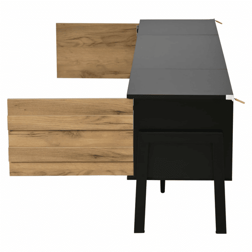 Móvel de TV 175x39,5x53 cm - Lowboard com 2 armários e espaço de armazenamento aberto, suporte para TV até 70 polegadas - Preto