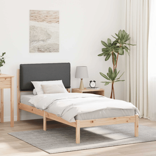 Estrutura de cama de solteiro para adultos com Cabeceira Estofada Cinza Escuro