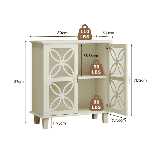 Armário de casa de banho com 2 portas - prateleiras ajustáveis, portas em vidro temperado, estilo retro - creme