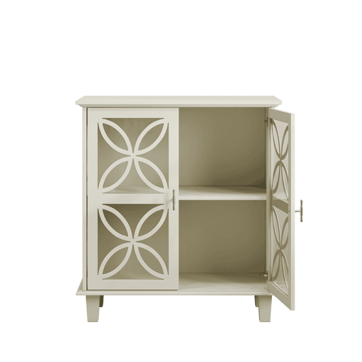 Armário de casa de banho com 2 portas - prateleiras ajustáveis, portas em vidro temperado, estilo retro - creme