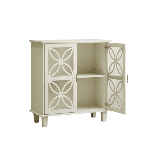 Armário de casa de banho com 2 portas - prateleiras ajustáveis, portas em vidro temperado, estilo retro - creme