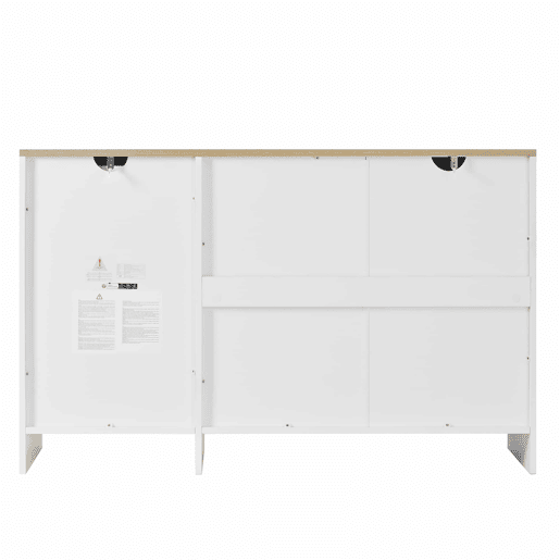 Aparador 120x40x75 cm - 3 portas e 1 gaveta de arrumação, para sala de estar e sala de jantar - Branco e natural