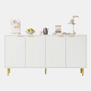Aparador 160x80x40 cm - 4 portas, puxadores dourados escovados, pés de alto brilho - Branco