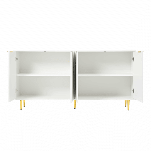 Aparador 160x80x40 cm - 4 portas, puxadores dourados escovados, pés de alto brilho - Branco