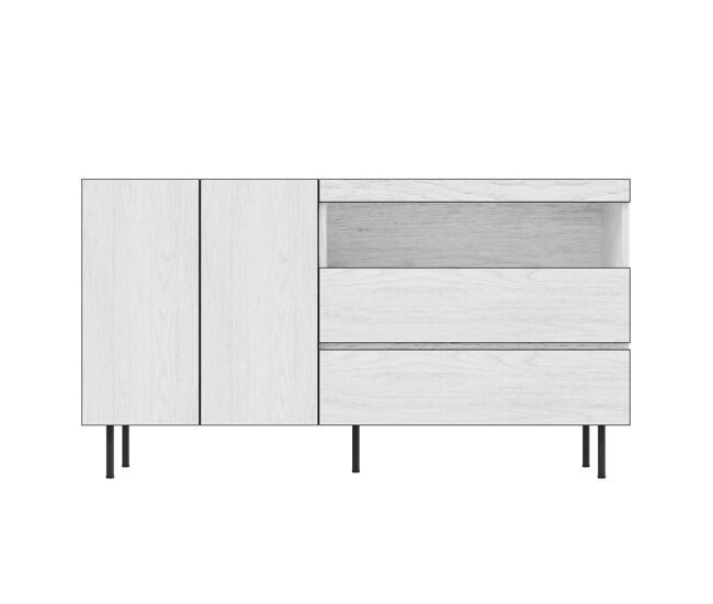 Aparador 150 cm - minimalista, 2 puertas, 2 cajones, estantes abiertos - blanco