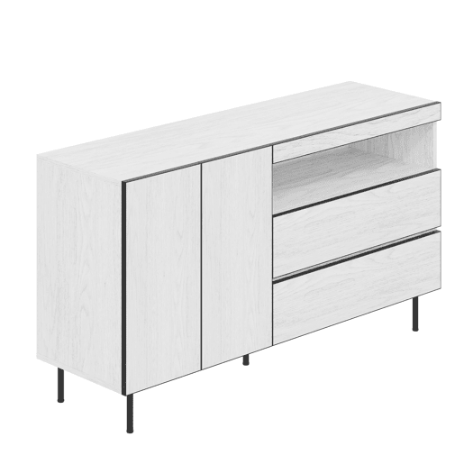 Aparador 150 cm - Minimalista, 2 portas, 2 gavetas, prateleiras abertas - Branco