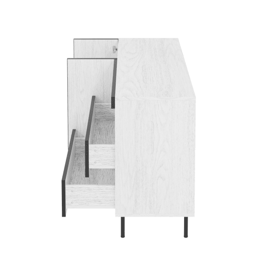 Aparador 150 cm - Minimalista, 2 portas, 2 gavetas, prateleiras abertas - Branco