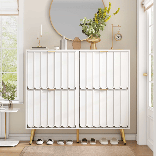 Sapateira estreita 100x24x91,5 cm - 4 compartimentos rebatíveis, com proteção anticaída e prateleiras ajustáveis - Branco