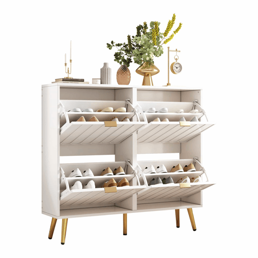 Sapateira estreita 100x24x91,5 cm - 4 compartimentos rebatíveis, com proteção anticaída e prateleiras ajustáveis - Branco