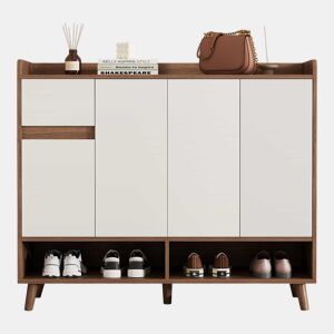 Sapateira 120x35x99 cm - 4 portas, 1 gaveta, prateleira ajustável - Branco+Natural