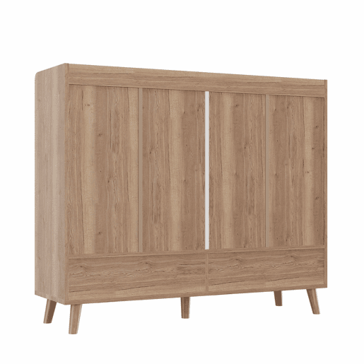 Sapateira 120x35x99 cm - 4 portas, 1 gaveta, prateleira ajustável - Branco+Natural