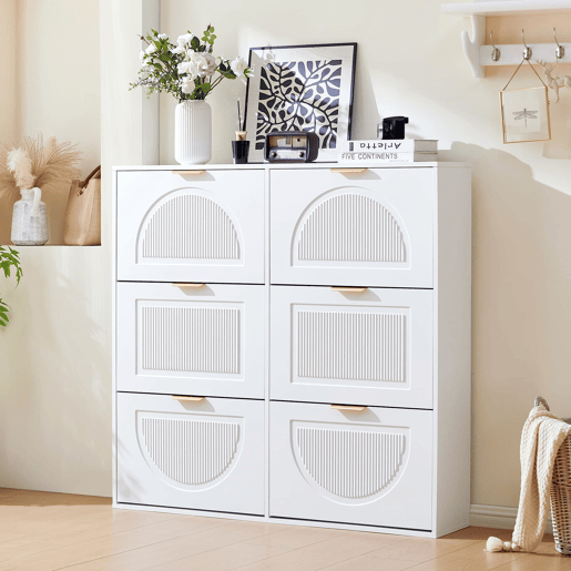 Sapateira 118x115x25 cm - 6 compartimentos, prateleiras abertas, independente - Branco