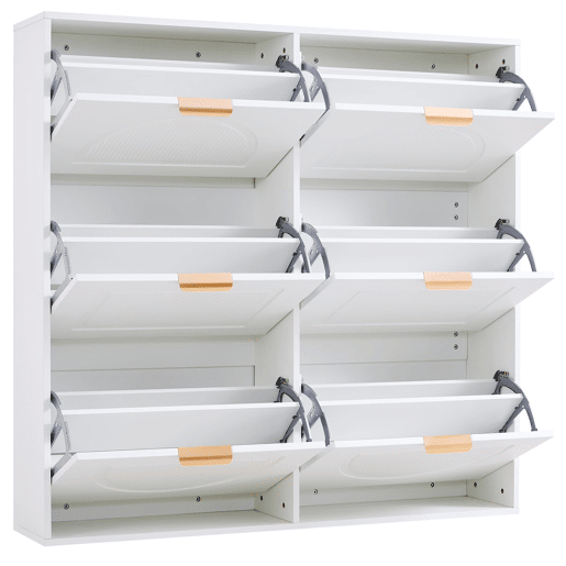 Sapateira 118x115x25 cm - 6 compartimentos, prateleiras abertas, independente - Branco