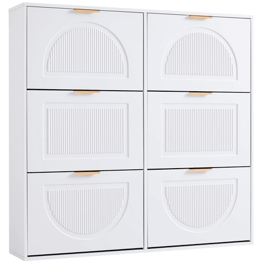 Sapateira 118x115x25 cm - 6 compartimentos, prateleiras abertas, independente - Branco