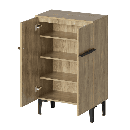 Sapateira 95x60x35 cm - Porta dupla, grande capacidade, prateleiras ajustáveis - PretoMadeira