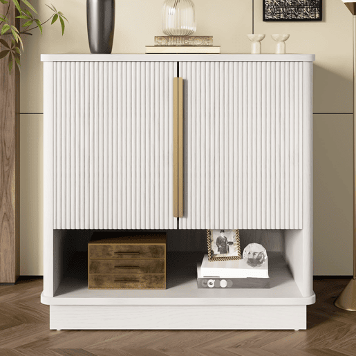 Sapateira 60x40x61 cm - 2 portas, prateleira aberta, puxadores dourados - Branco