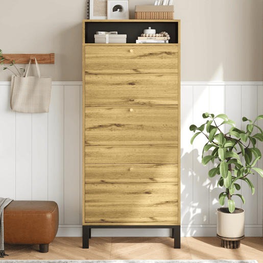 Sapateira alta 147 cm - 3 portas basculantes com compartimentos - Natural