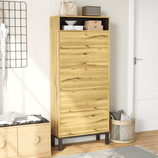 Sapateira alta 147 cm - 3 portas basculantes com compartimentos - Natural