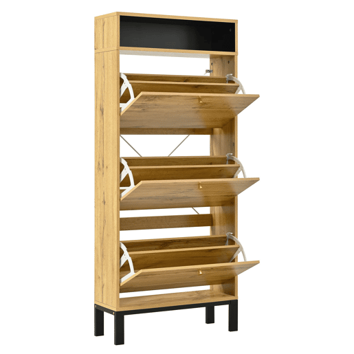 Sapateira alta 147 cm - 3 portas basculantes com compartimentos - Natural