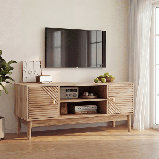 Móvel para TV 110 cm - Estilo Mid-Century, com arrumação, para TV 32-45 - Carvalho