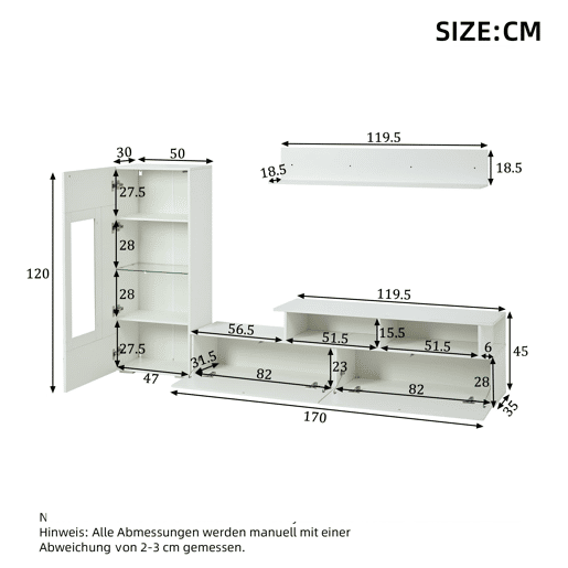 Conjunto de móveis para TV de 3 peças - LED, alto brilho, para sala de estar, TV até 75 - Branco Conjunto de móveis para TV de 3 peças - LED, alto brilho, para sala de estar, TV até 75 - Branco