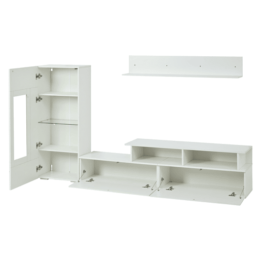 Conjunto de móveis para TV de 3 peças - LED, alto brilho, para sala de estar, TV até 75 - Branco Conjunto de móveis para TV de 3 peças - LED, alto brilho, para sala de estar, TV até 75 - Branco