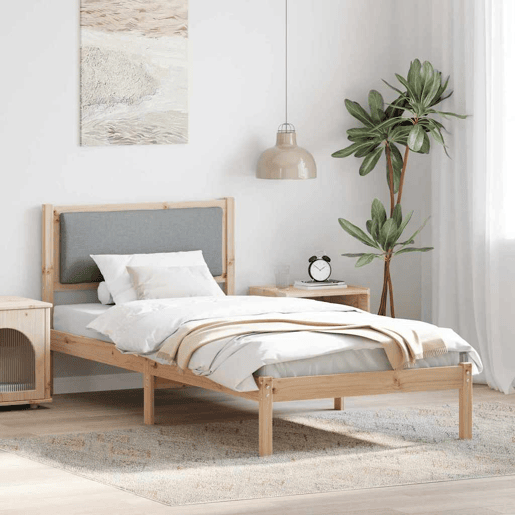Estrutura de cama de solteiro para adultos com Cabeceira - Cinzento-claro 100 x 200 cm