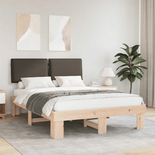 Estrutura de Cama de casal moderno com Cabeceira Estofada Cinzento-acastanhado