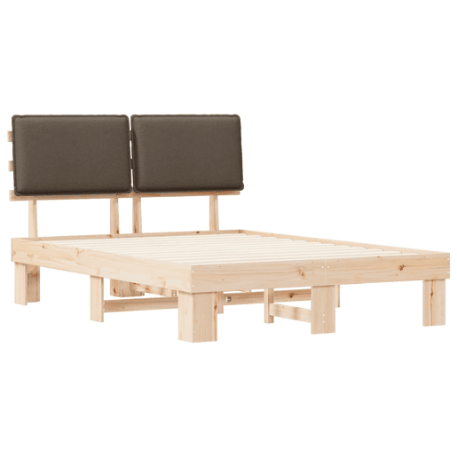Estrutura de Cama de casal moderno com Cabeceira Estofada Cinzento-acastanhado