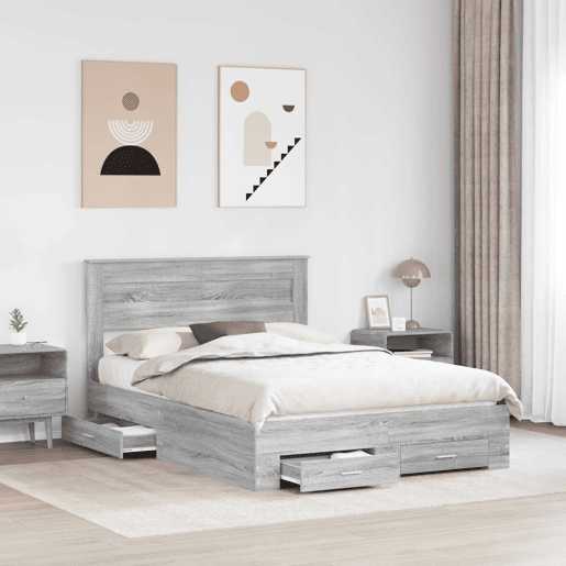 Estrutura De Cama De Casal Moderno - Cinza Sonoma 140 x 200 cm Madeira processada