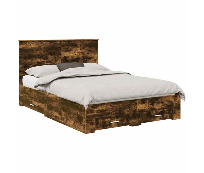 Estructura de cama matrimonial estilo con cabecera roble ahumado 140 x 200 cm