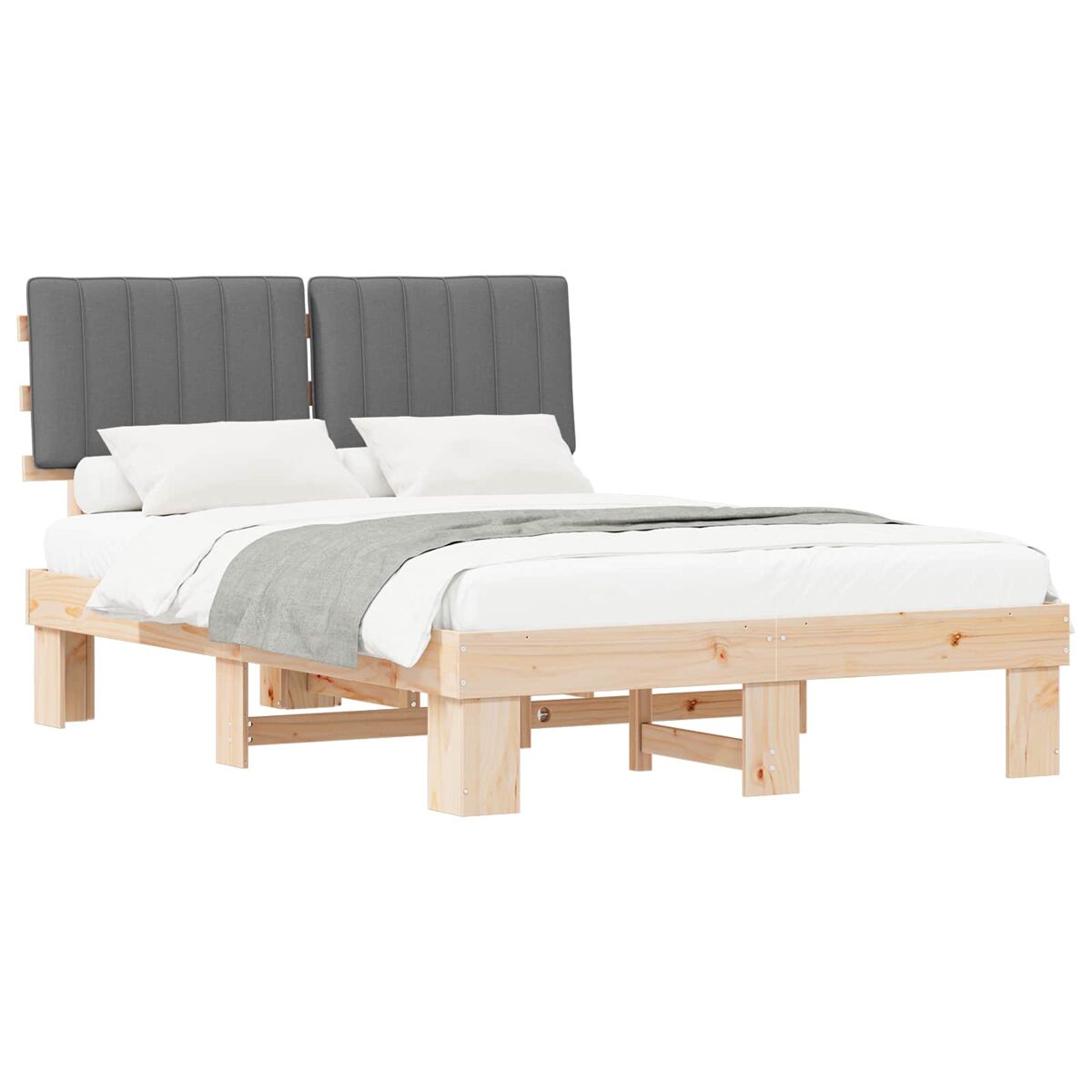 Estructura de cama matrimonial estilo con cabecera tapizada gris claro