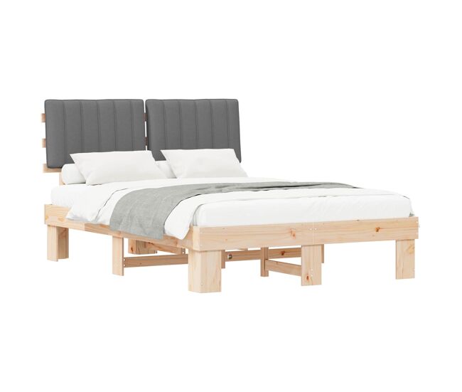 Estructura de cama matrimonial estilo con cabecera tapizada gris claro