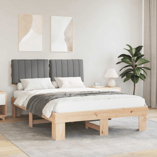 Estrutura de Cama de casal moderno com Cabeceira Estofada Cinzento-claro