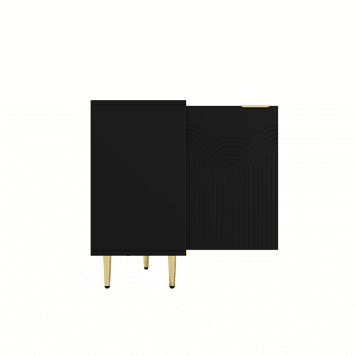 Aparador 160x80x40 cm - 4 portas, puxadores dourados escovados e pés de alto brilho - Preto