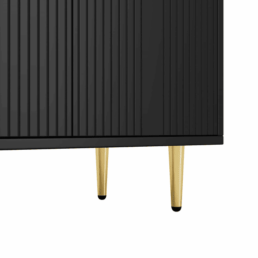 Aparador 160x80x40 cm - 4 portas, puxadores dourados escovados e pés de alto brilho - Preto