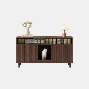 Armário para areia de gato 120x50x66 cm - com tapete e arrumação - Nogueira