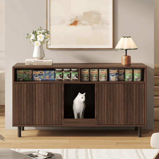 Armário para areia de gato 120x50x66 cm - com tapete e arrumação - Nogueira
