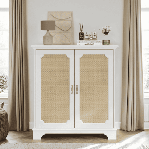 Aparador 120 cm - Portas com decoração em rattan, aparador e móvel de entrada - Branco