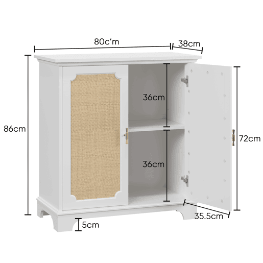 Aparador 120 cm - Portas com decoração em rattan, aparador e móvel de entrada - Branco