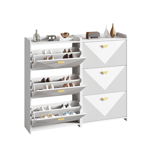 Armário para sapatos 140x30x120 cm - 6 portas batentes - Branco