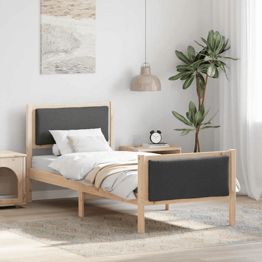 Estrutura de cama de solteiro para adultos com cabeceira Cinza Escuro 75 x 190 cm tecido